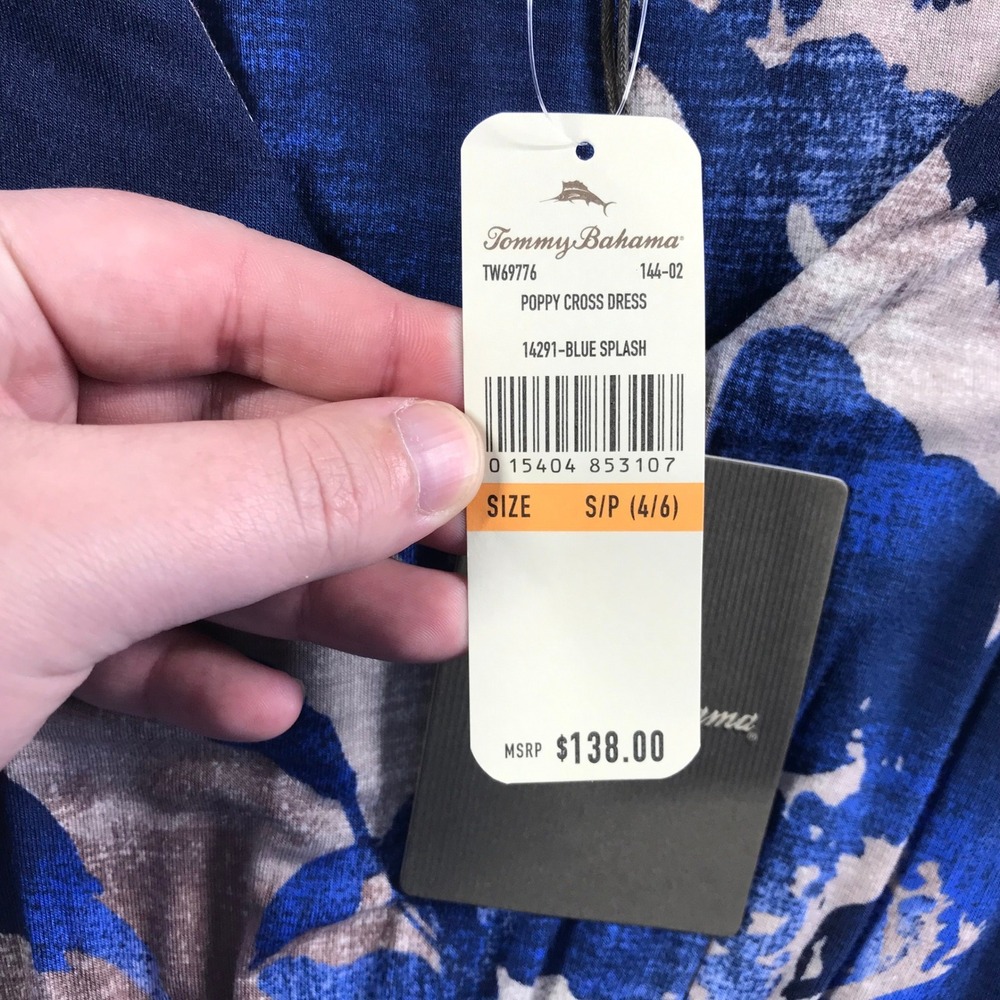 Tommy Bahama Poppy Cross Dress Blue Splash Floral V-Neck Sleeveless S/P TW69776 - Picture 6 of 8